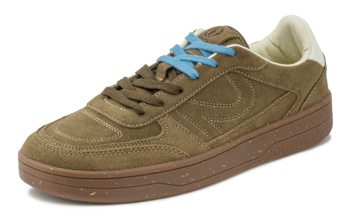 Neva unisex barefoot sneakers σουέτ σε καφέ χρώμα με μπλε κορδόνια - Natural World Eco